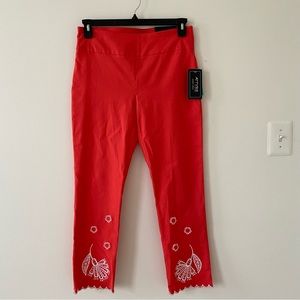 ATTYRE Women’s Embroidered Ankle Slim Leg Pull-on Pants Red-Orange